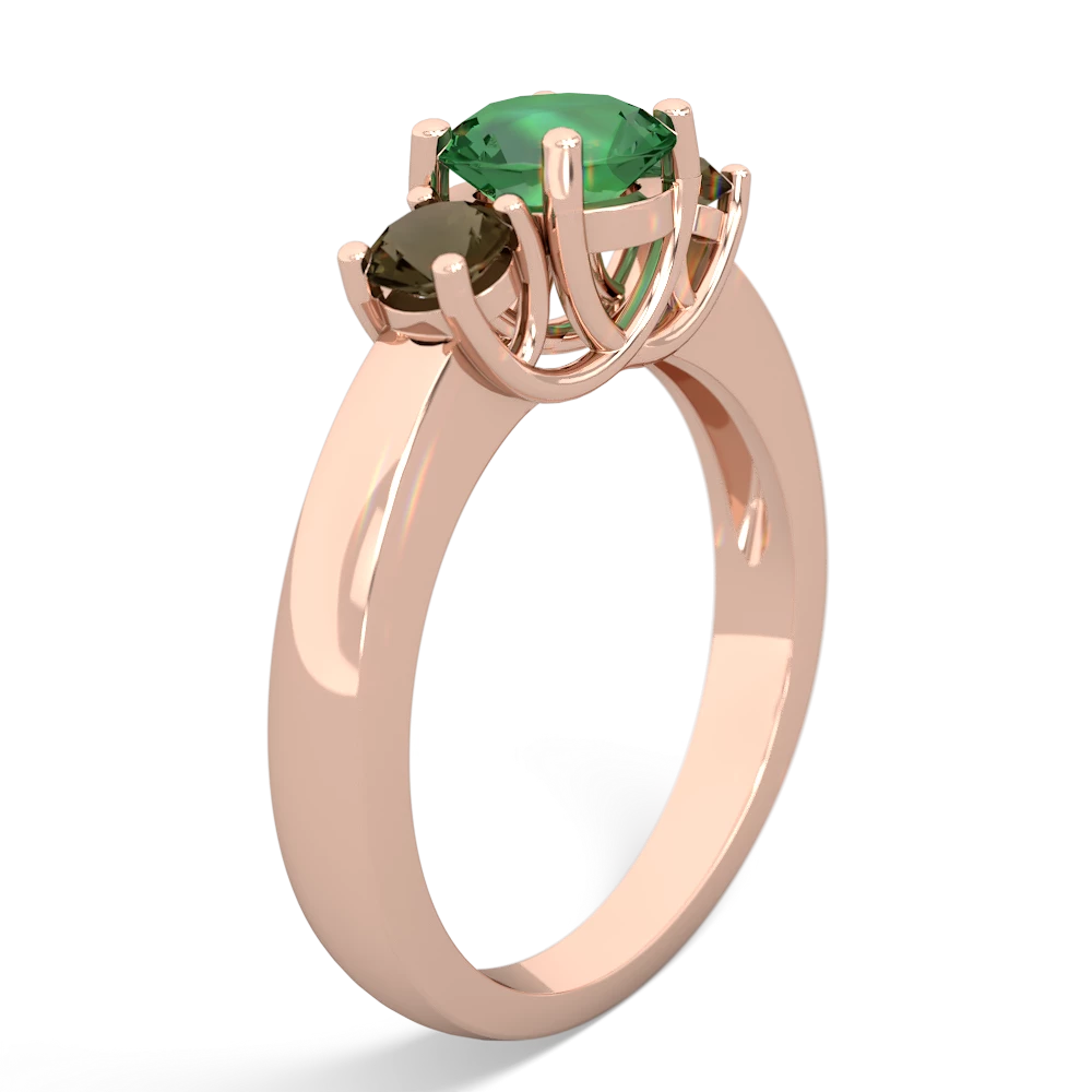 Lab Emerald Three Stone Round Trellis 14K Rose Gold ring R4018