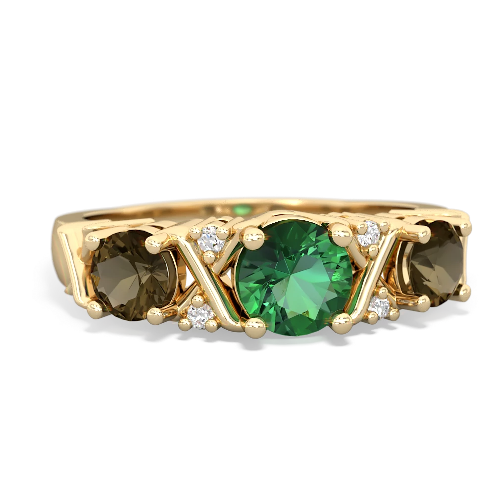 Lab Emerald Hugs And Kisses 14K Yellow Gold ring R5016