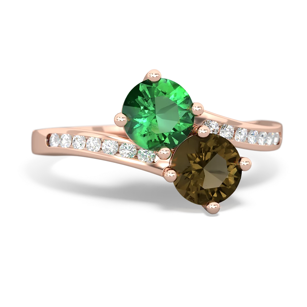 Lab Emerald Channel Set Two Stone 14K Rose Gold ring R5303