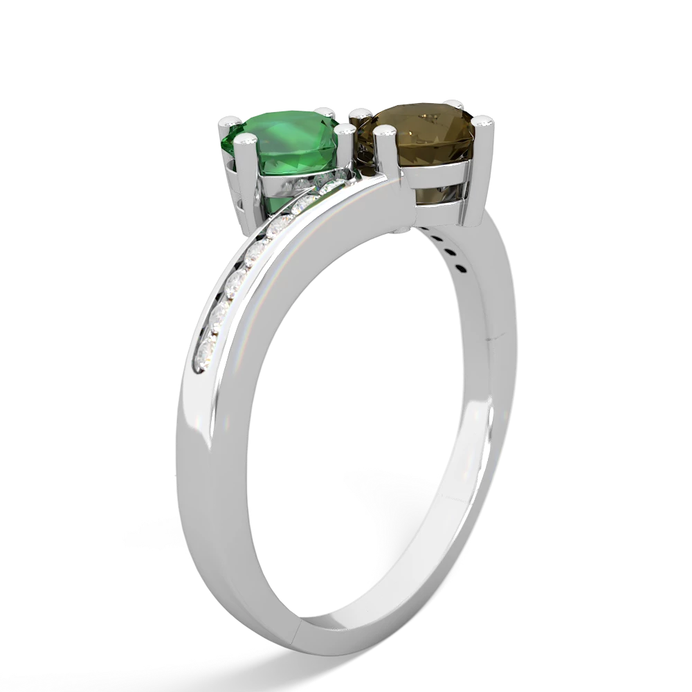 Lab Emerald Channel Set Two Stone 14K White Gold ring R5303