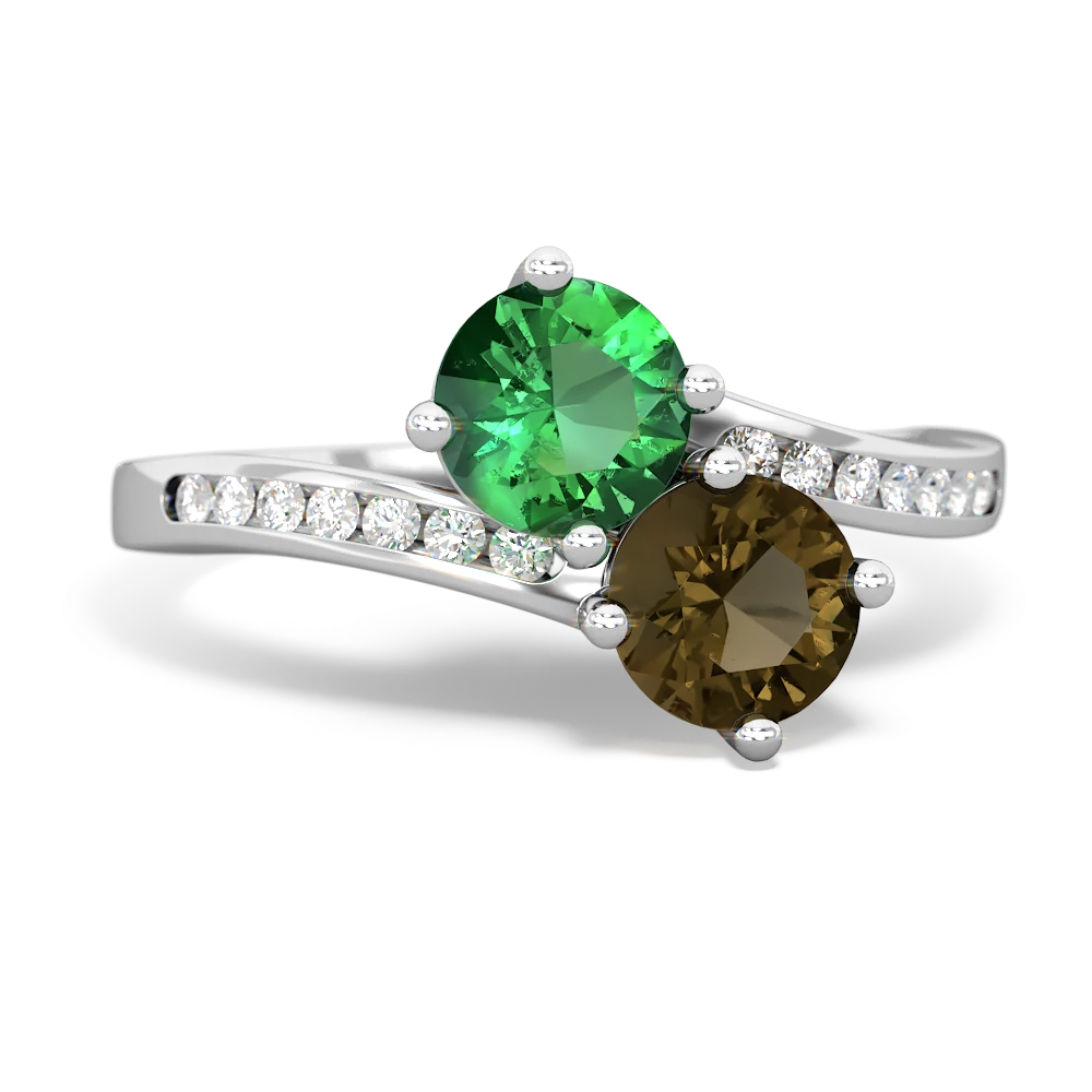 Lab Emerald Channel Set Two Stone 14K White Gold ring R5303