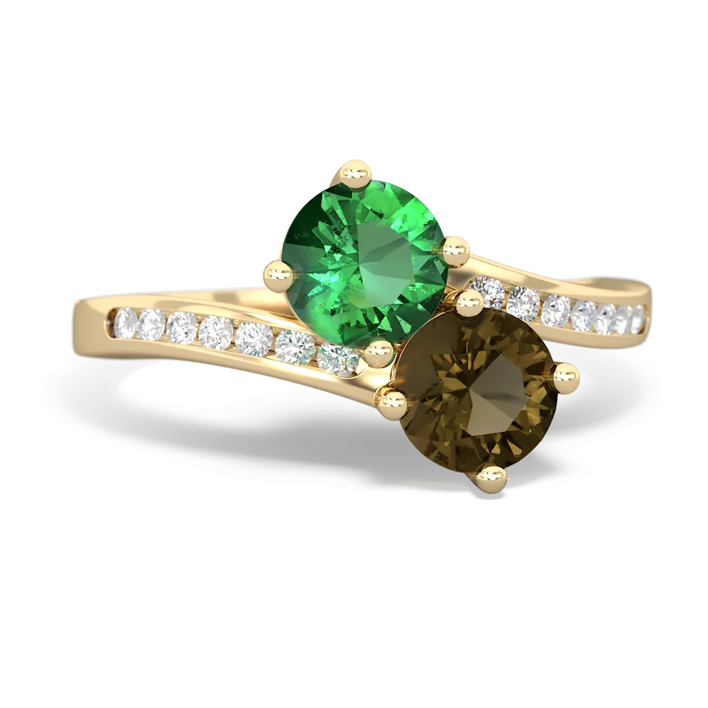 Lab Emerald Channel Set Two Stone 14K Yellow Gold ring R5303