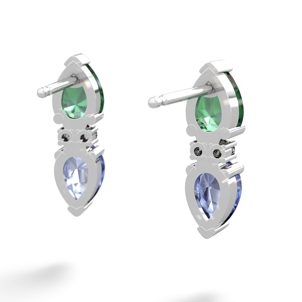 Lab Emerald Bowtie Drop 14K White Gold earrings E0865