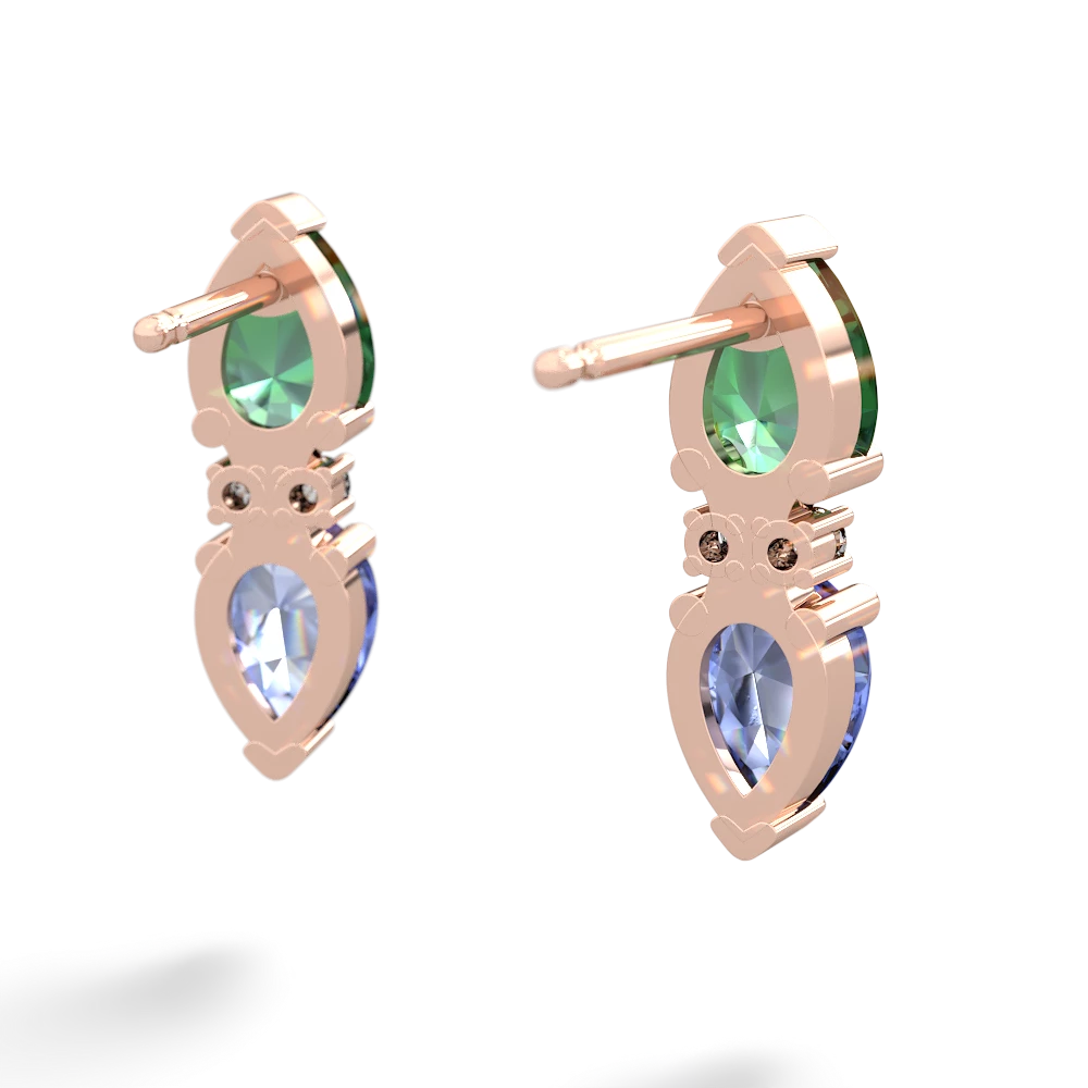 Lab Emerald Bowtie Drop 14K Rose Gold earrings E0865