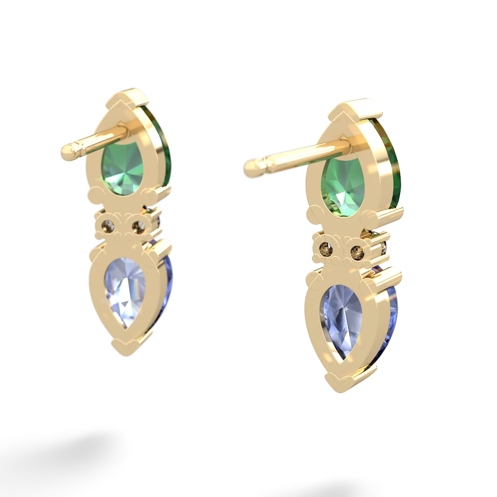 Lab Emerald Bowtie Drop 14K Yellow Gold earrings E0865