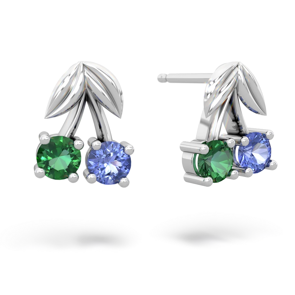 Lab Emerald Sweet Cherries 14K White Gold earrings E7001