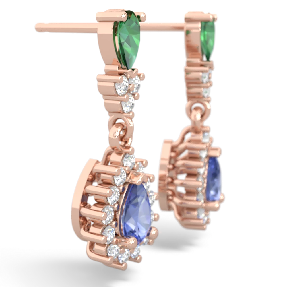 Lab Emerald Halo Pear Dangle 14K Rose Gold earrings E1882