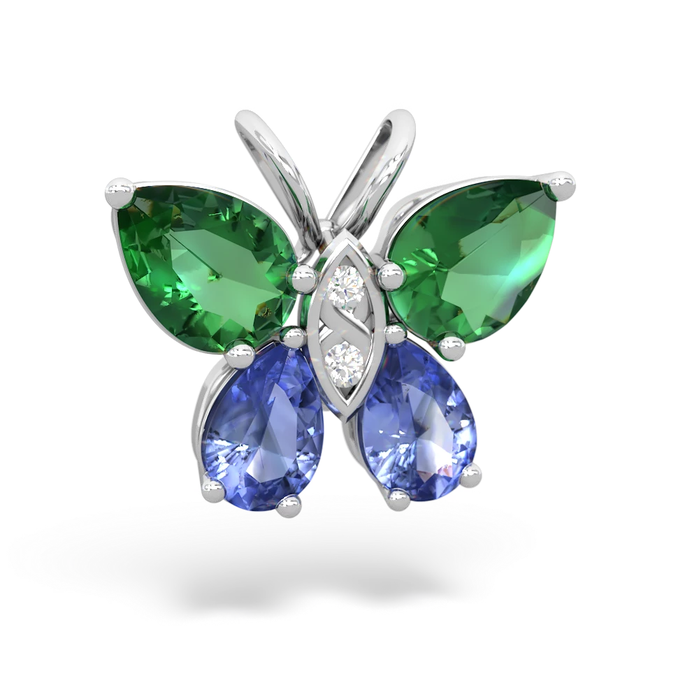 Lab Emerald Butterfly 14K White Gold pendant P2215