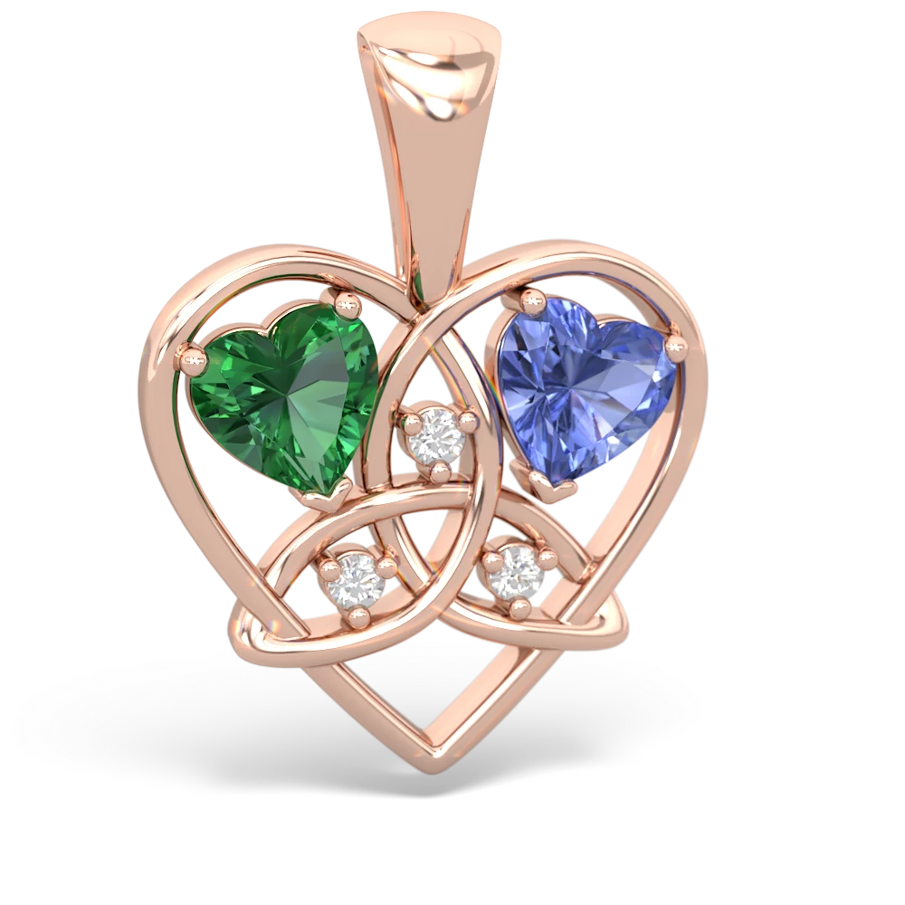 Lab Emerald Celtic Trinity Heart 14K Rose Gold pendant P5331