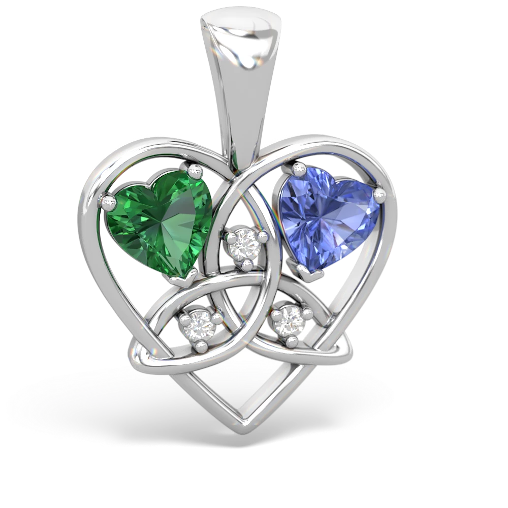 Lab Emerald Celtic Trinity Heart 14K White Gold pendant P5331