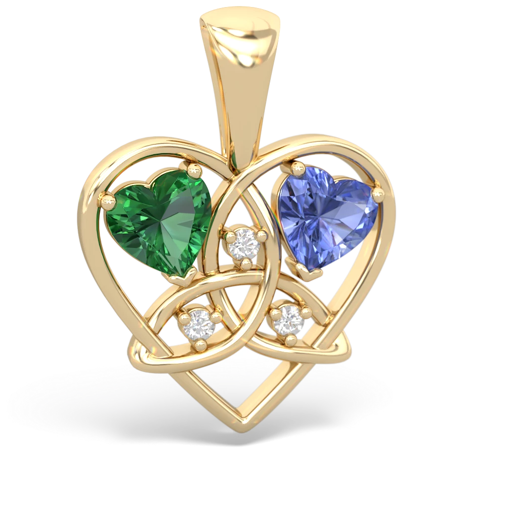 Lab Emerald Celtic Trinity Heart 14K Yellow Gold pendant P5331