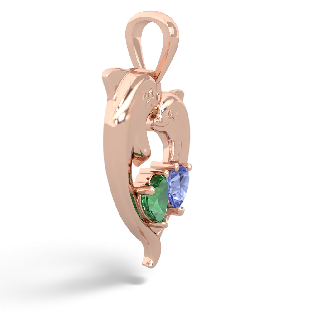 Lab Emerald Dolphin Heart 14K Rose Gold pendant P5820