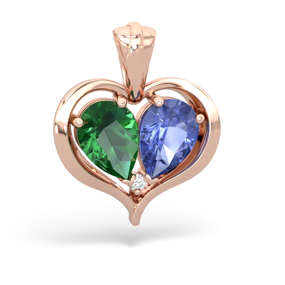 Lab Emerald Two Become One 14K Rose Gold pendant P5330