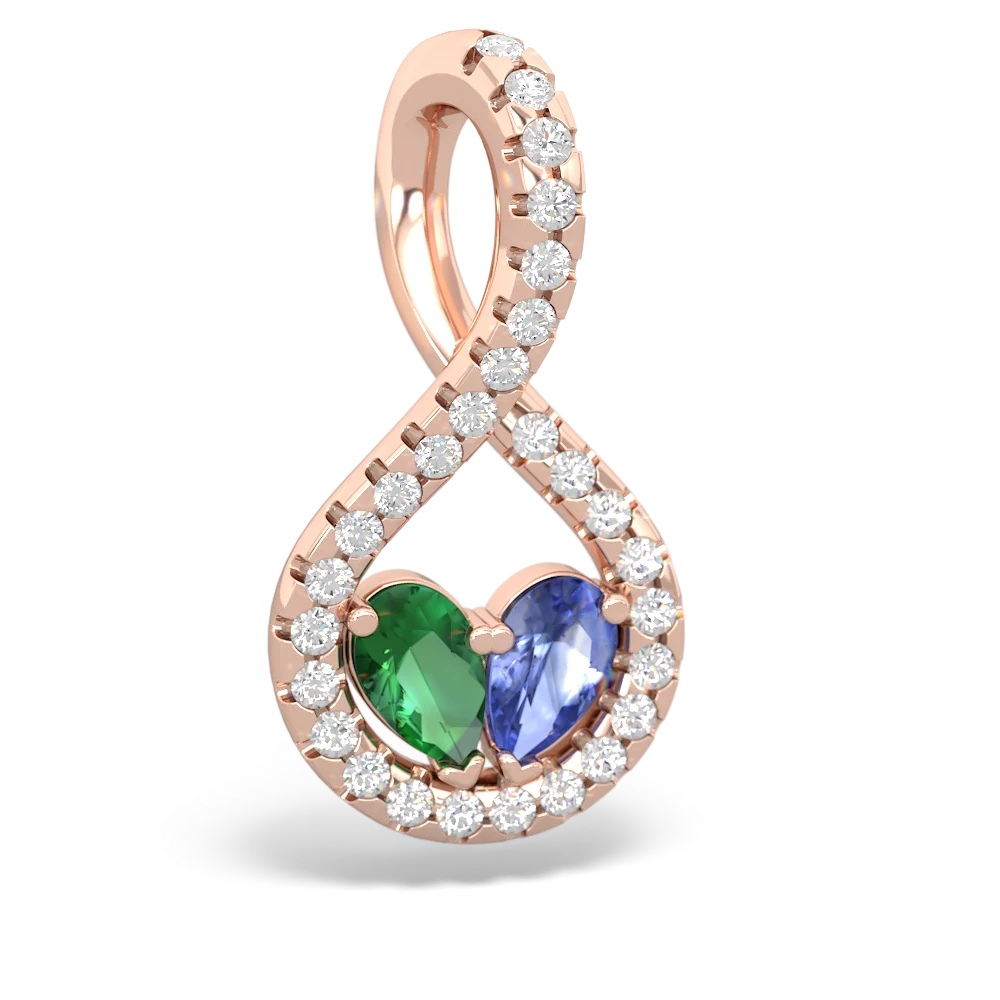 Lab Emerald Pave Twist 'One Heart' 14K Rose Gold pendant P5360