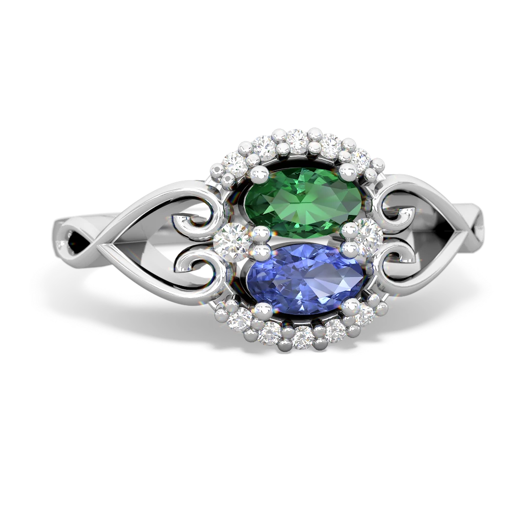 Lab Emerald Love Nest 14K White Gold ring R5860