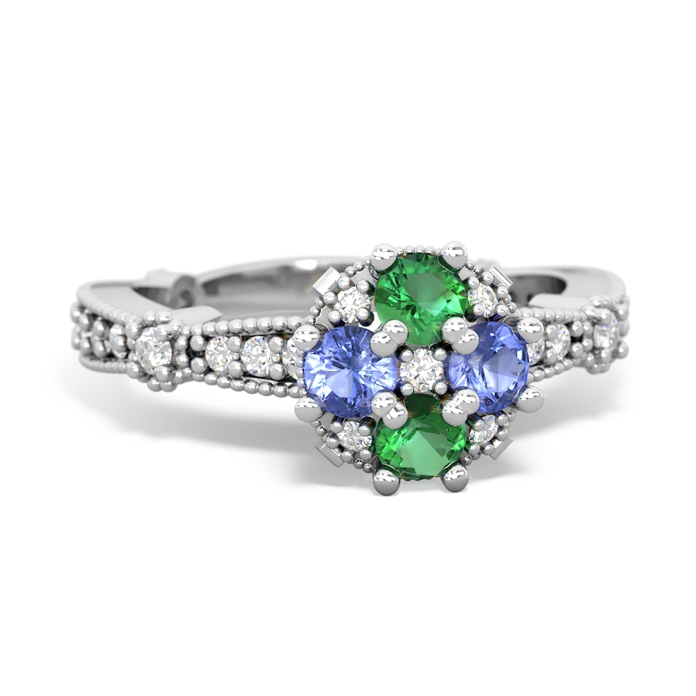 Lab Emerald Sparkling Tiara Cluster 14K White Gold ring R26293RD
