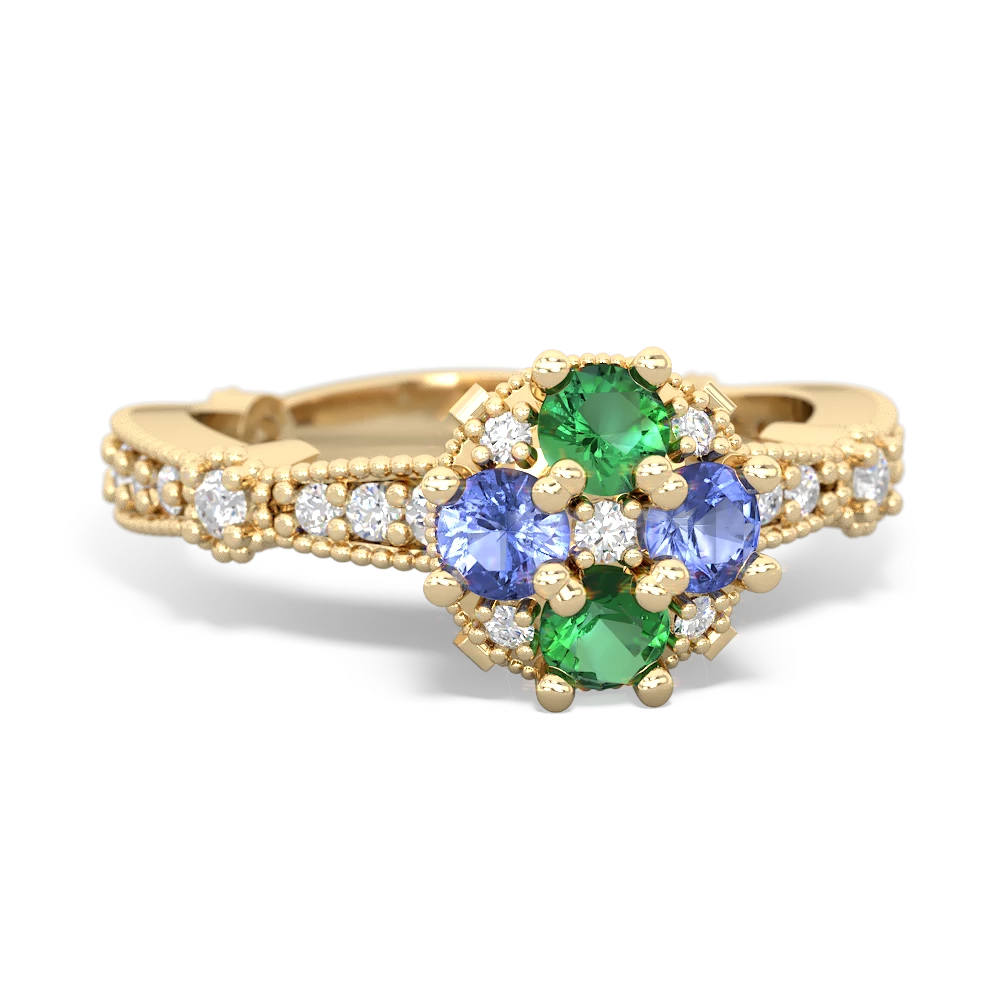 Lab Emerald Sparkling Tiara Cluster 14K Yellow Gold ring R26293RD