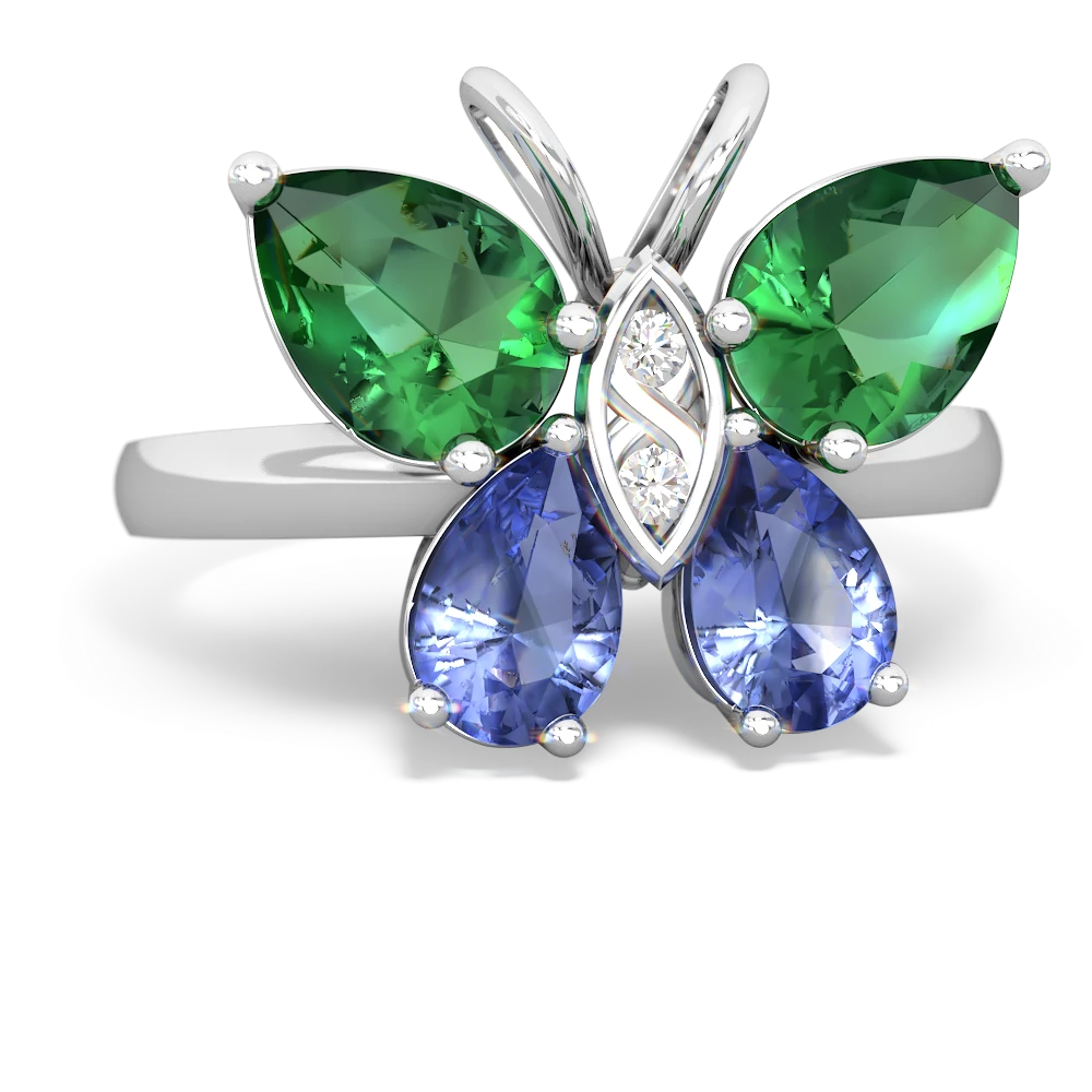 Lab Emerald Butterfly 14K White Gold ring R2215