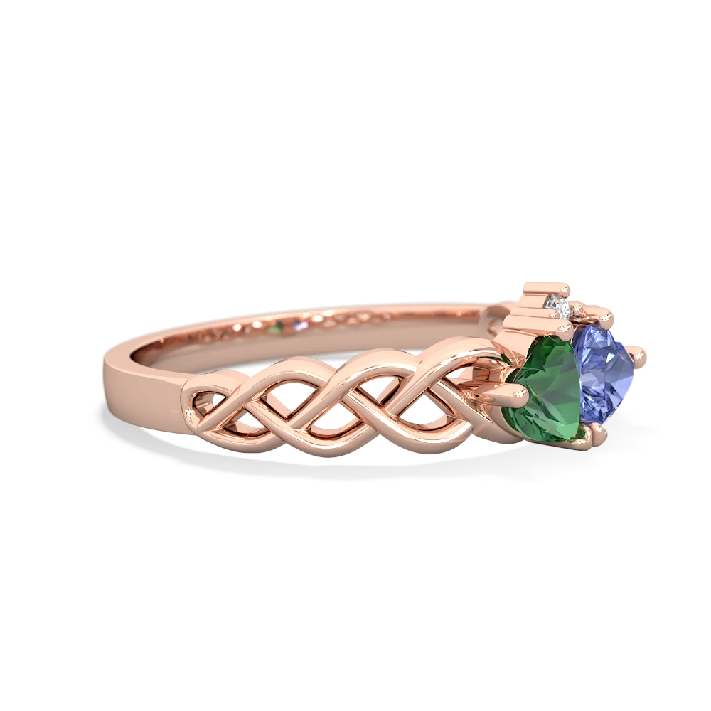 Lab Emerald Heart To Heart Braid 14K Rose Gold ring R5870