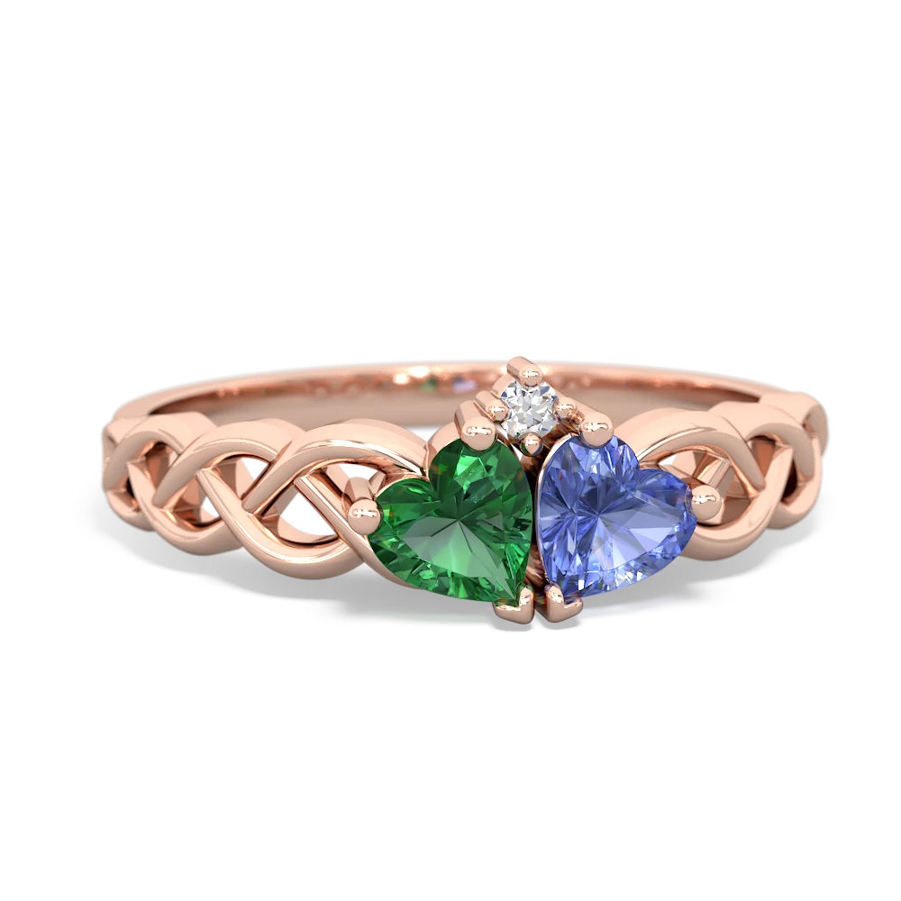 Lab Emerald Heart To Heart Braid 14K Rose Gold ring R5870