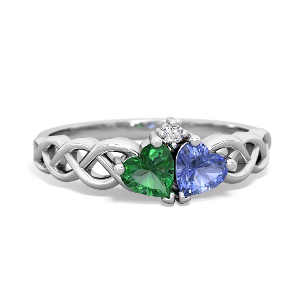 Lab Emerald Heart To Heart Braid 14K White Gold ring R5870