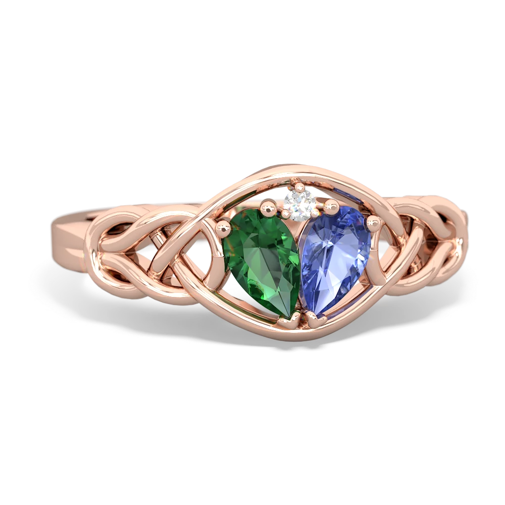 Lab Emerald Celtic Love Knot 14K Rose Gold ring R5420