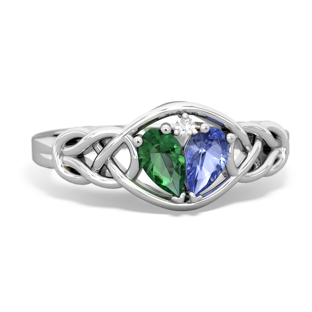 Lab Emerald Celtic Love Knot 14K White Gold ring R5420