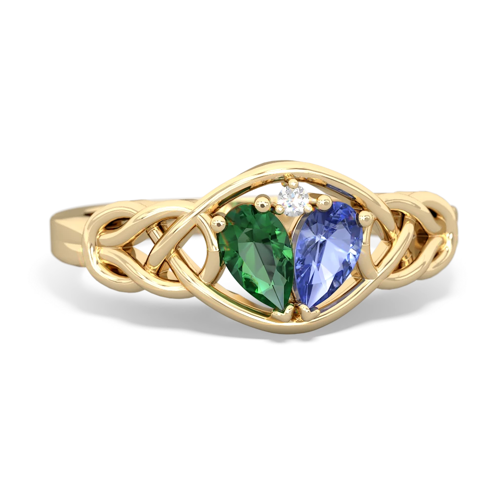 Lab Emerald Celtic Love Knot 14K Yellow Gold ring R5420