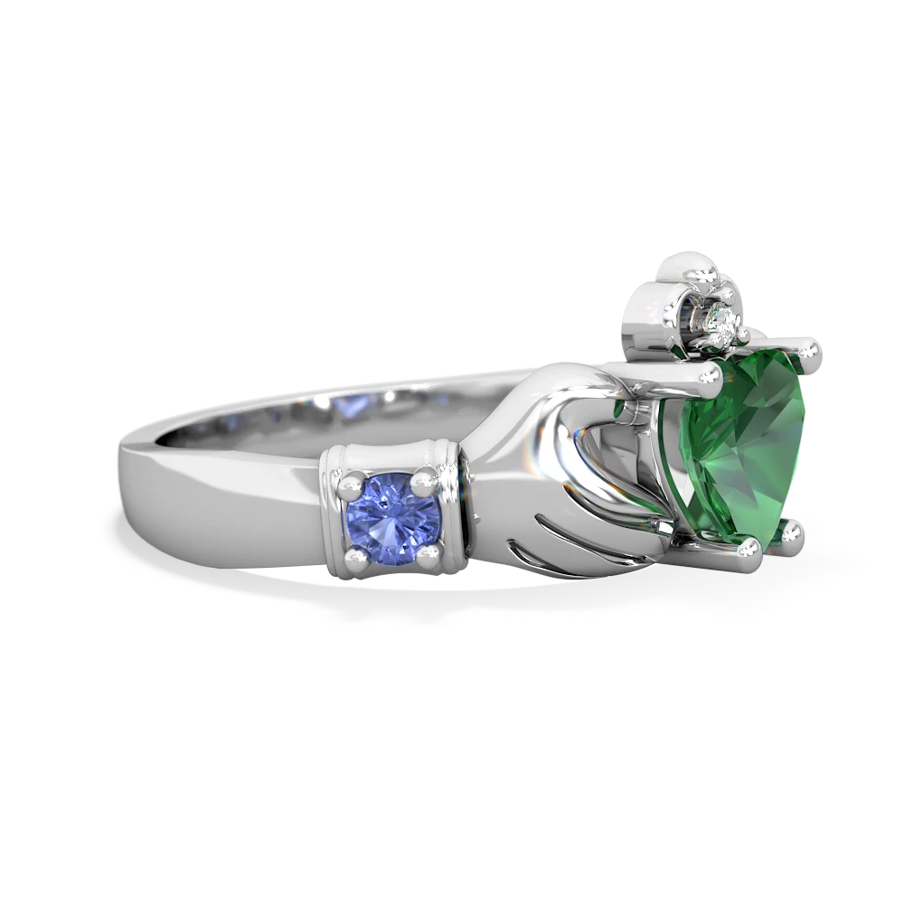 Lab Emerald Claddagh Keepsake 14K White Gold ring R5245