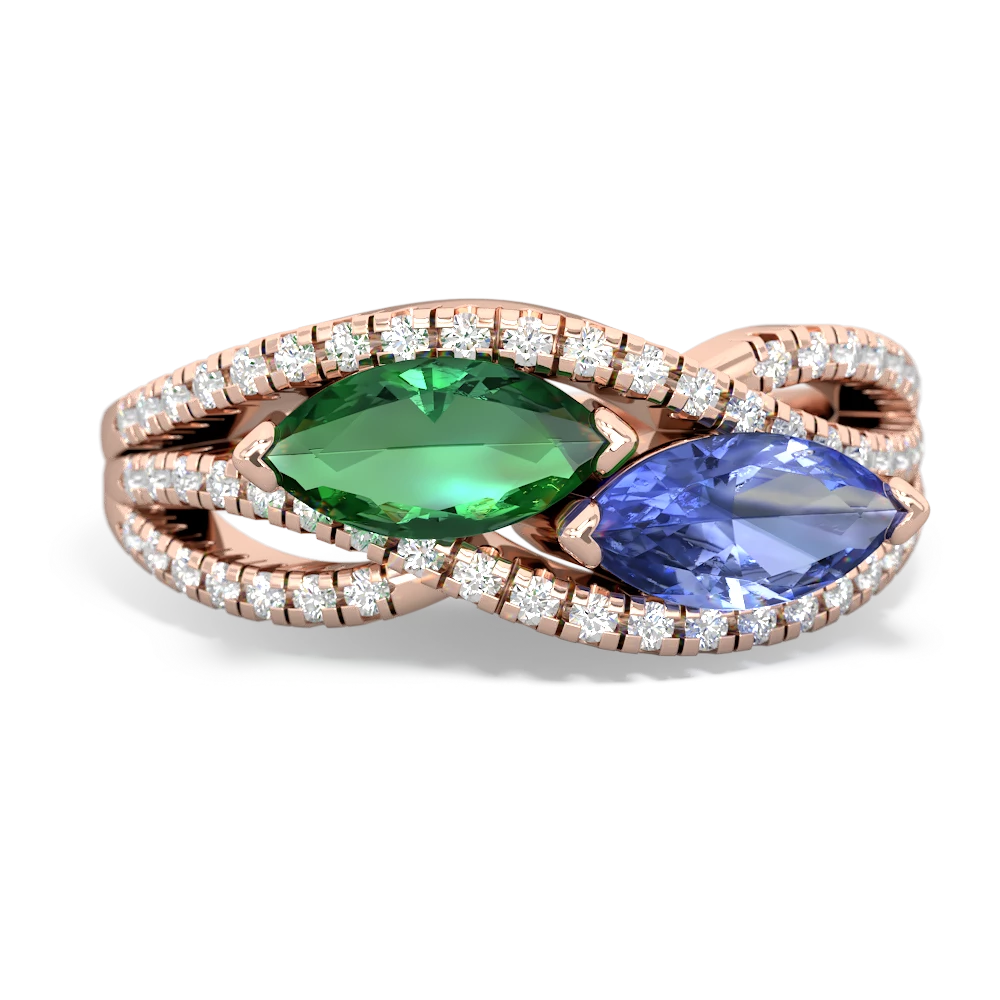 Lab Emerald Diamond Rivers 14K Rose Gold ring R3070