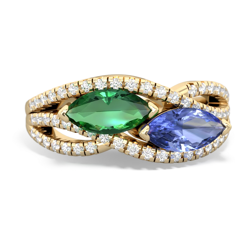 Lab Emerald Diamond Rivers 14K Yellow Gold ring R3070