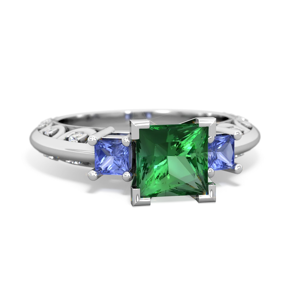 Lab Emerald Eternal Embrace Engagement 14K White Gold ring C2001