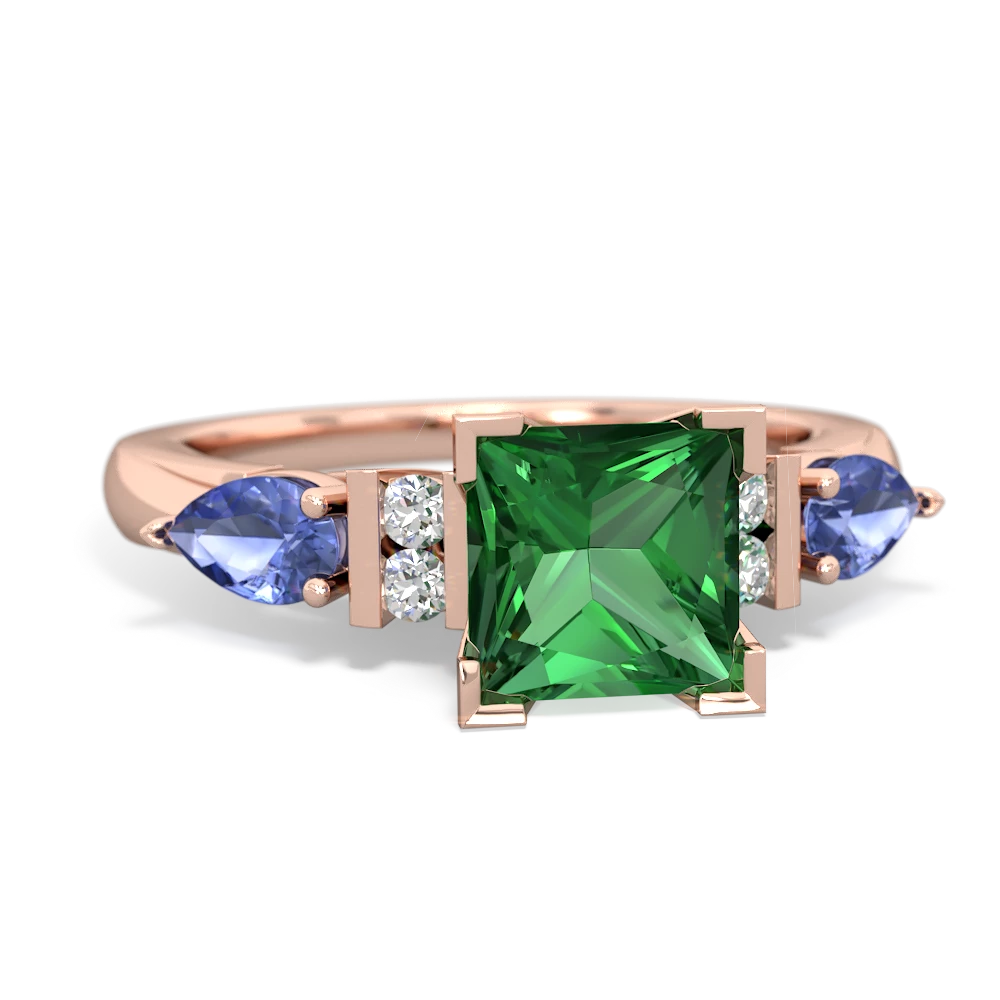 Lab Emerald 6Mm Princess Eternal Embrace Engagement 14K Rose Gold ring C2002