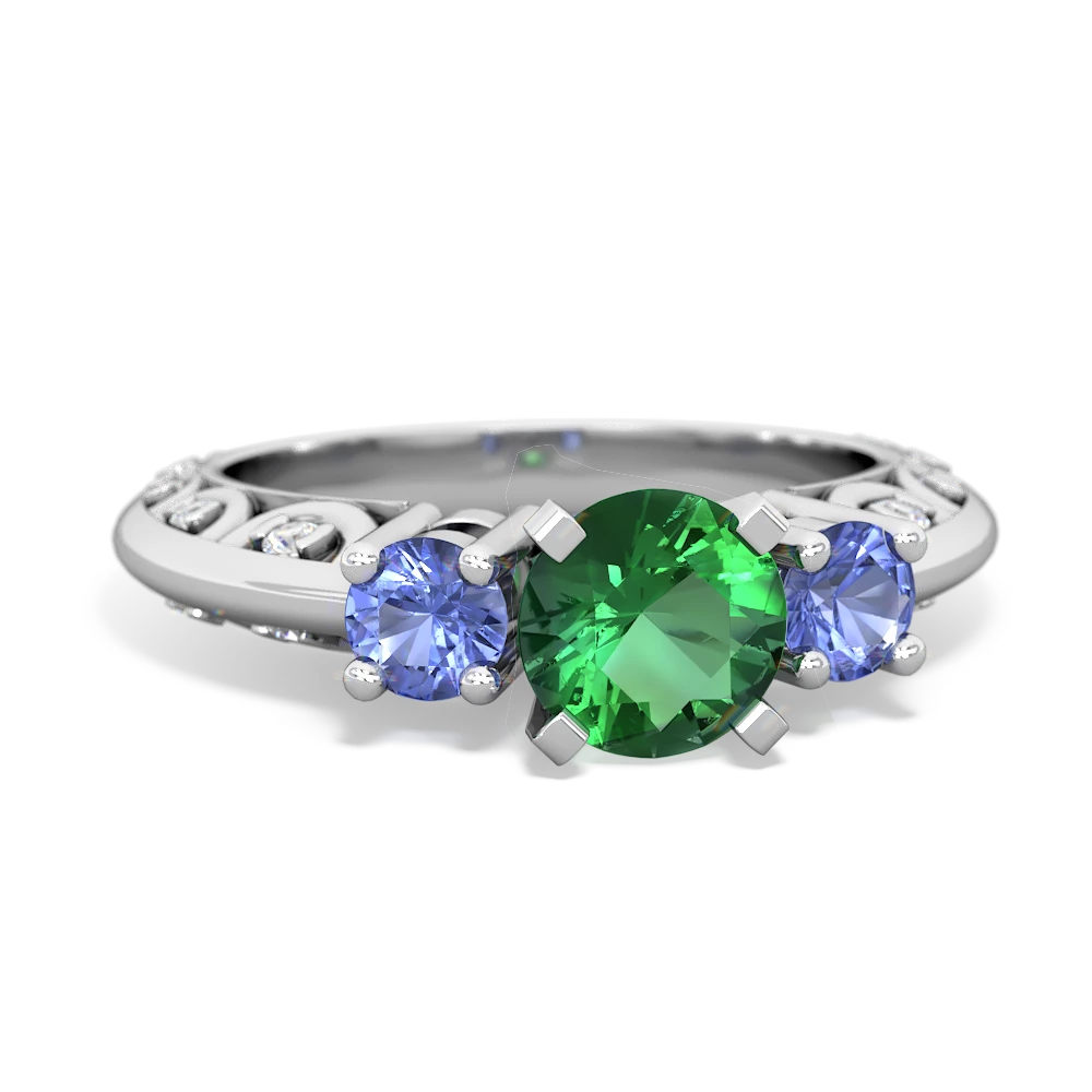 Lab Emerald Art Deco Eternal Embrace Engagement 14K White Gold ring C2003