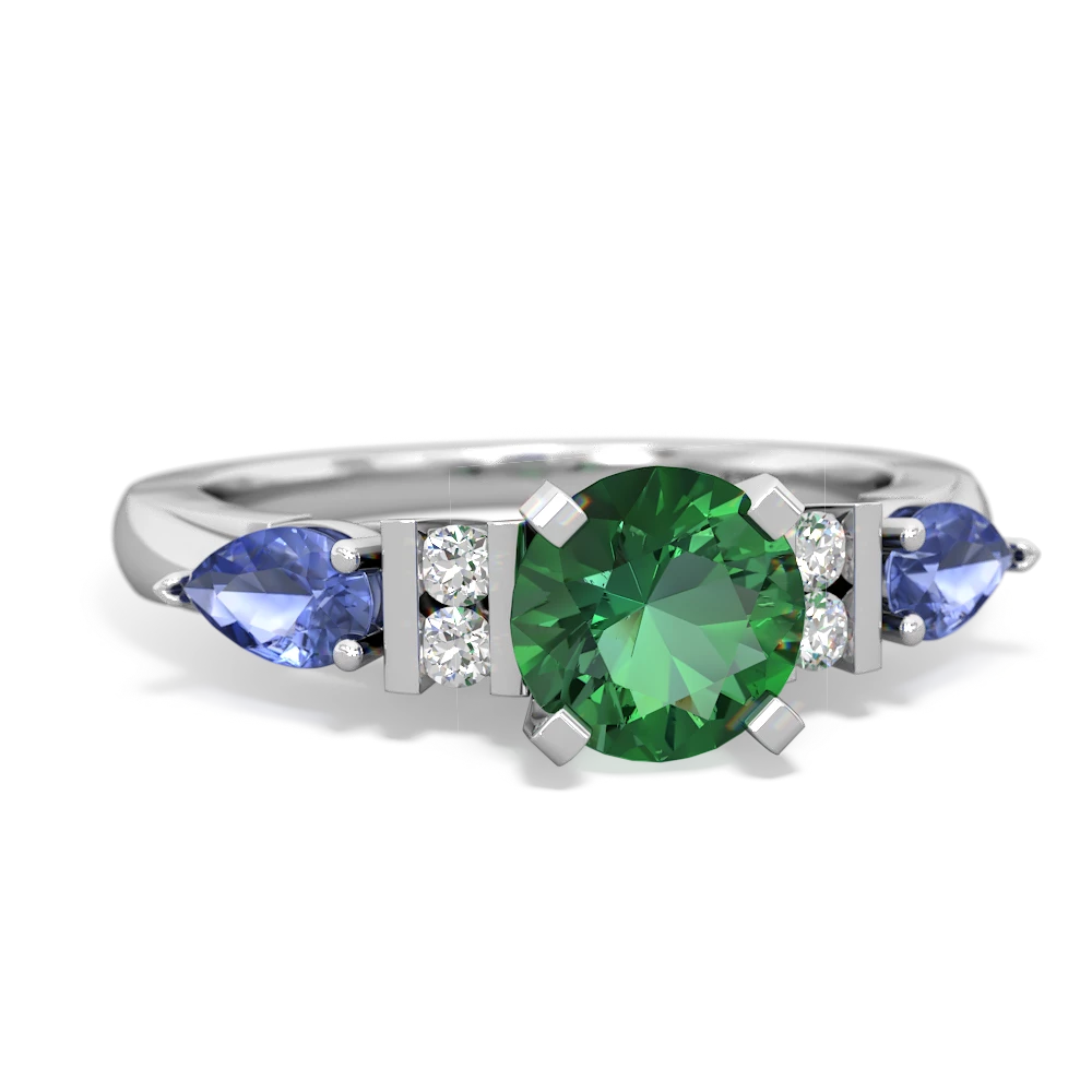 Lab Emerald 6Mm Round Eternal Embrace Engagement 14K White Gold ring R2005