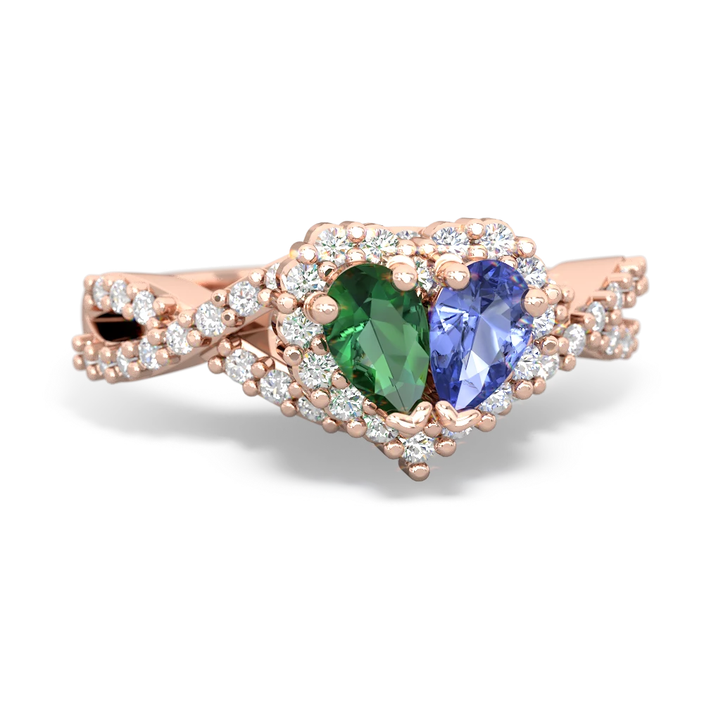 Lab Emerald Diamond Twist 'One Heart' 14K Rose Gold ring R2640HRT