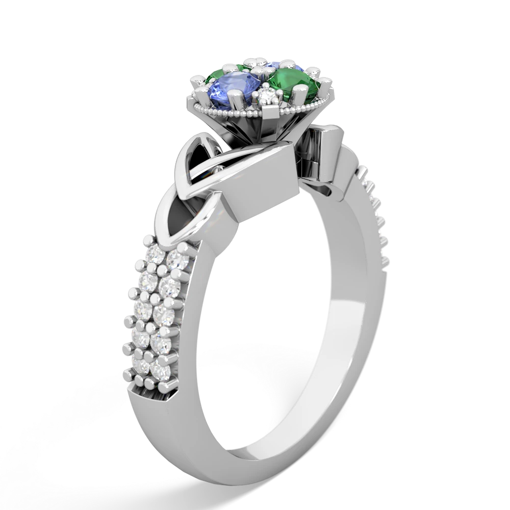 Lab Emerald Celtic Knot Cluster Engagement 14K White Gold ring R26443RD