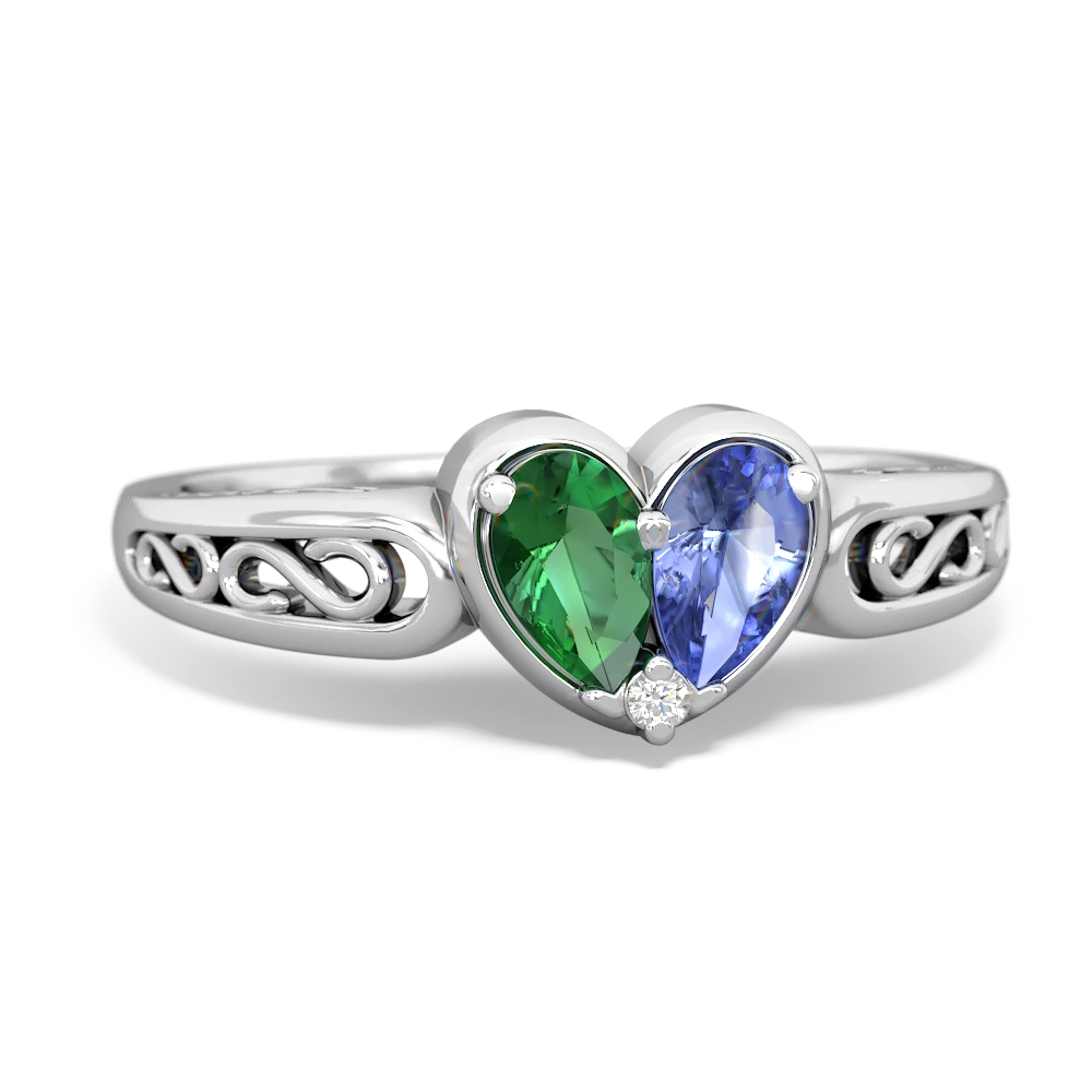 Lab Emerald Filligree 'One Heart' 14K White Gold ring R5070