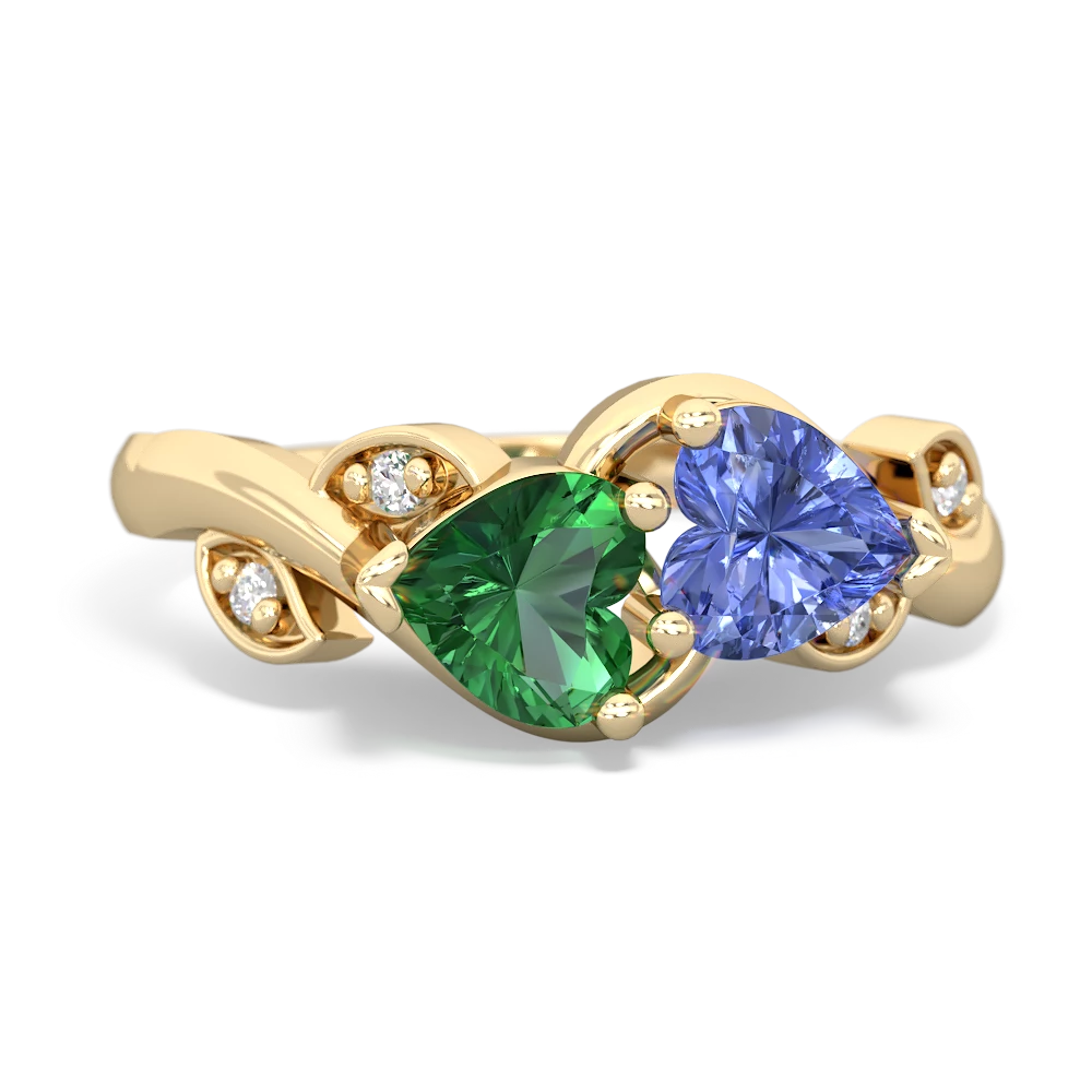 Lab Emerald Floral Elegance 14K Yellow Gold ring R5790