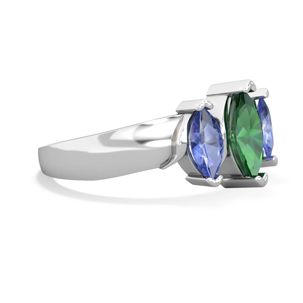 Lab Emerald Three Peeks 14K White Gold ring R2433