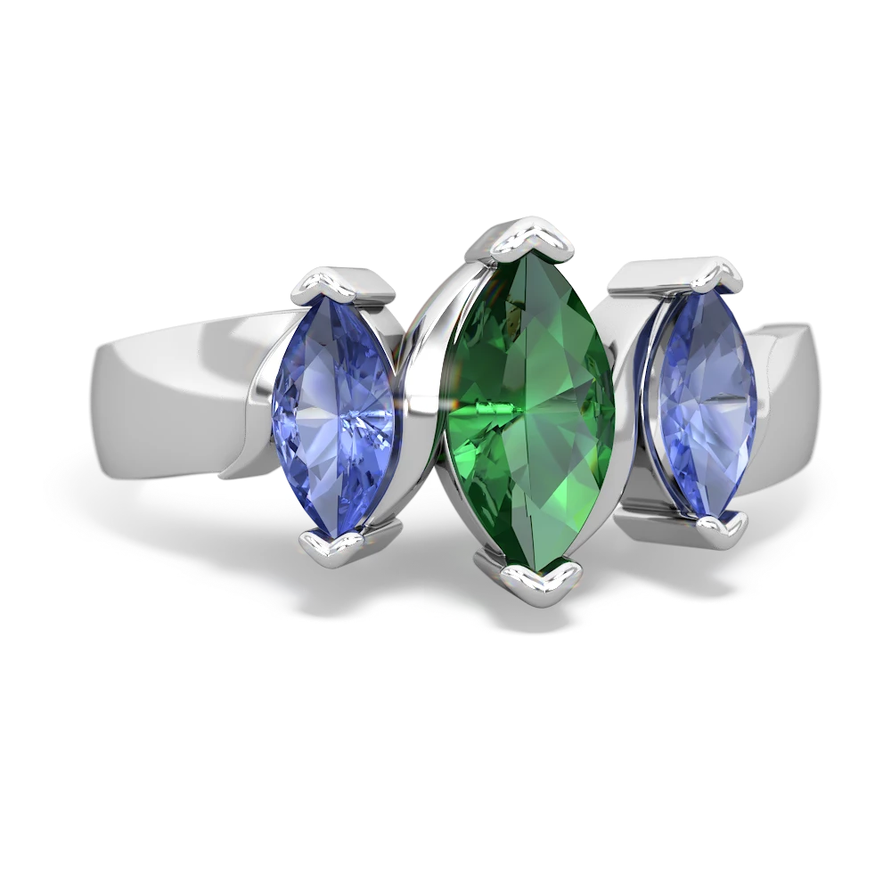 Lab Emerald Three Peeks 14K White Gold ring R2433