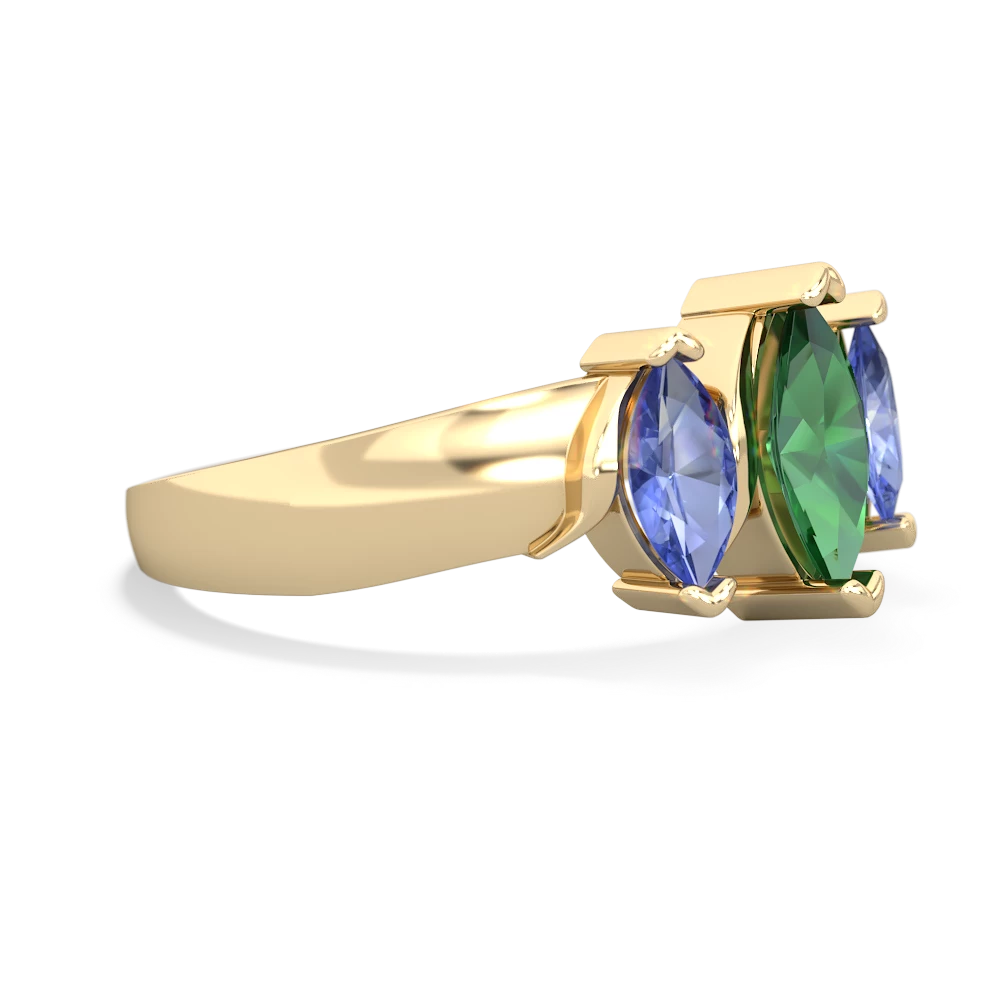 Lab Emerald Three Peeks 14K Yellow Gold ring R2433