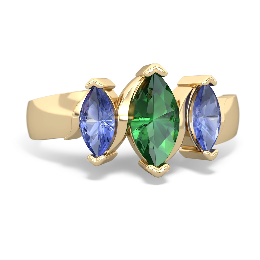 Lab Emerald Three Peeks 14K Yellow Gold ring R2433