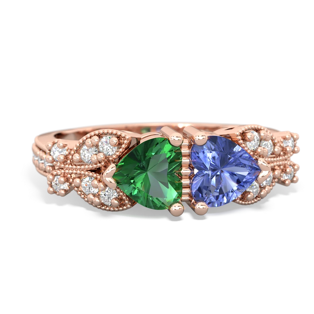 Lab Emerald Diamond Butterflies 14K Rose Gold ring R5601