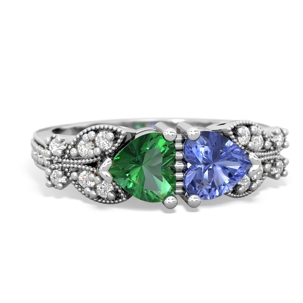 Lab Emerald Diamond Butterflies 14K White Gold ring R5601