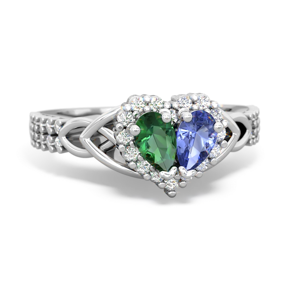 Lab Emerald Celtic Knot Two Hearts As One 14K White Gold ring R2644HRT