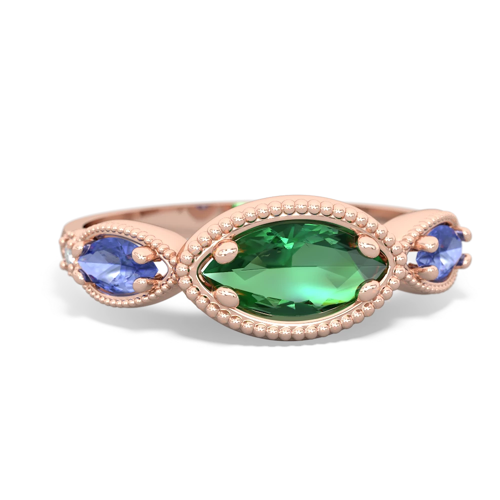 Lab Emerald Milgrain Marquise 14K Rose Gold ring R5700