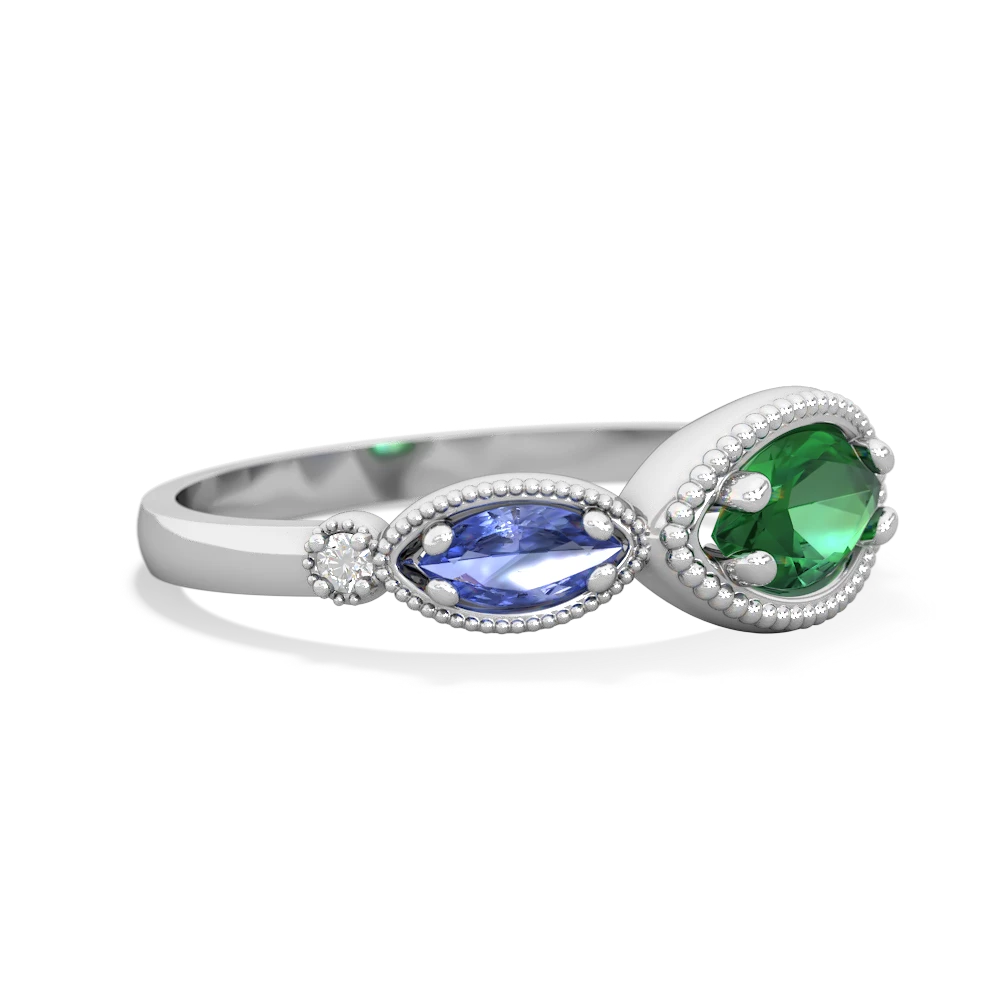 Lab Emerald Milgrain Marquise 14K White Gold ring R5700