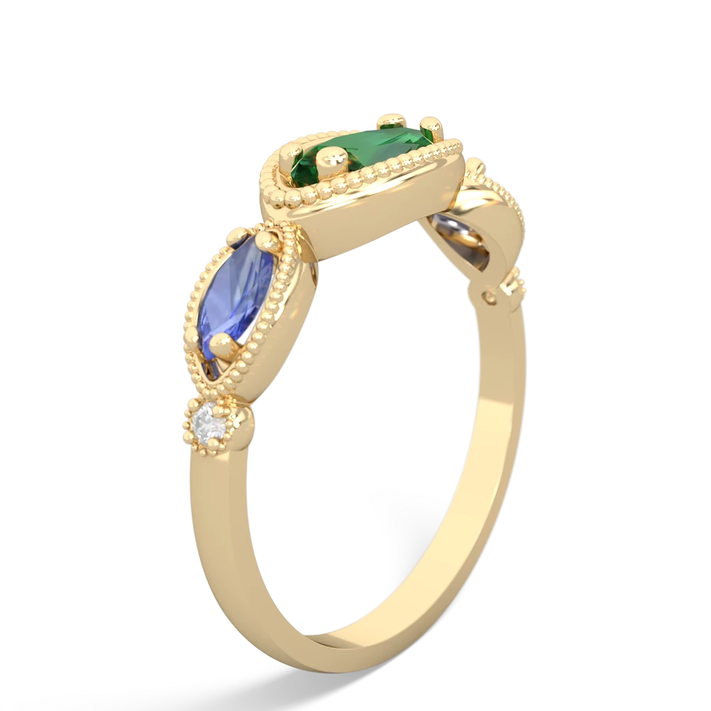 Lab Emerald Milgrain Marquise 14K Yellow Gold ring R5700