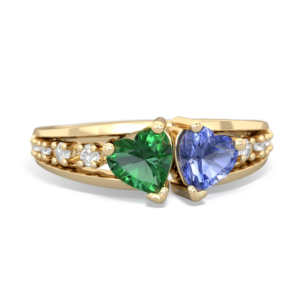 Lab Emerald Heart To Heart 14K Yellow Gold ring R3342